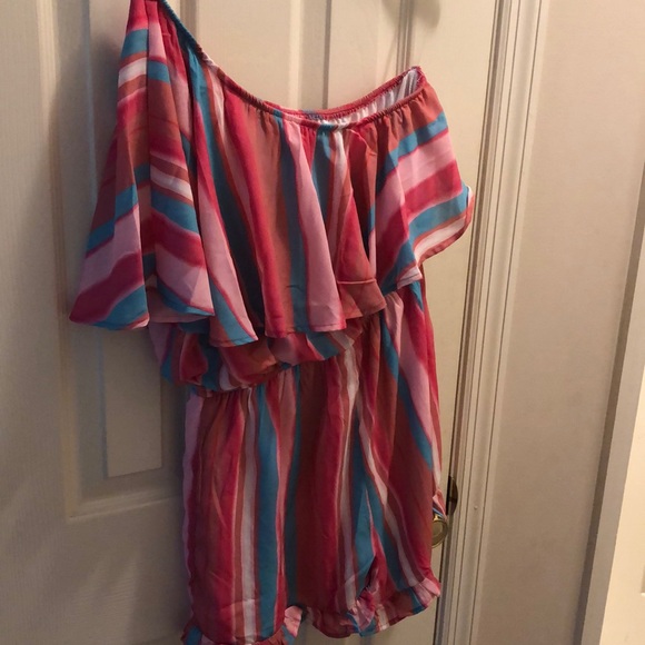 Pink Lily • Landed in Paradise Pink Striped Romper - Picture 6 of 8